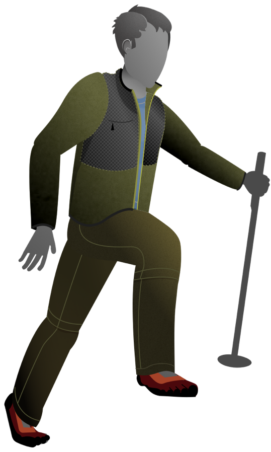 Illustration of mid layer apparel wearing a fleece for cooler weather.