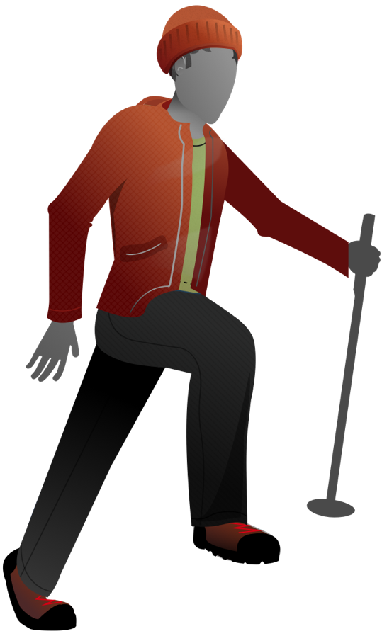 Illustration of outer layer with rain shell and waterproof pants.