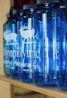 An arrangement of water bottles.